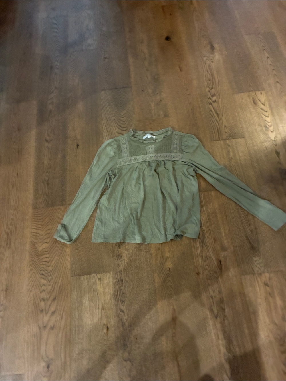 LOFT Olive Green Long Sleeve Smocked Yoke Top